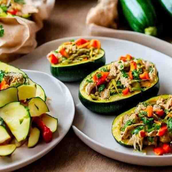 Кабачки фаршированные курицей и овощами
